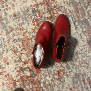 NWOT Lucky Brand red booties. Leather sized 10M side zipper